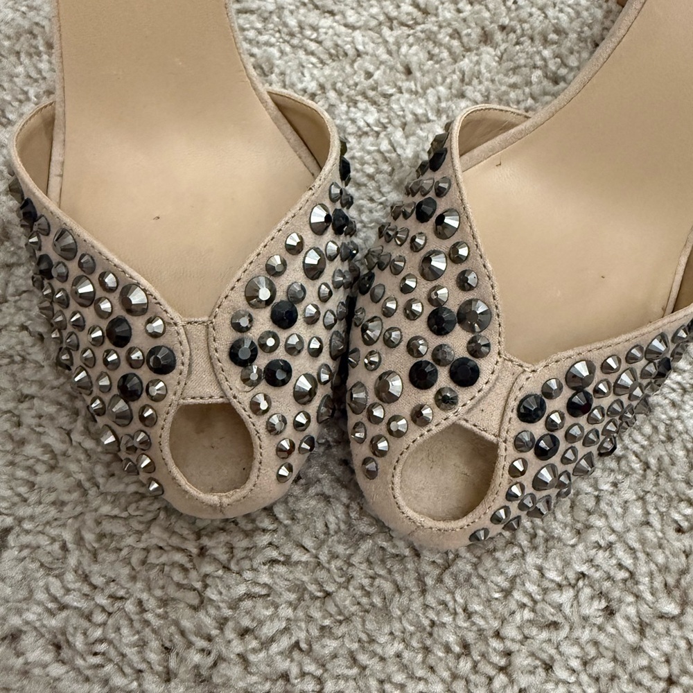 Zara Nude Studded Peep-Toe Heels - Picture 4 of 8